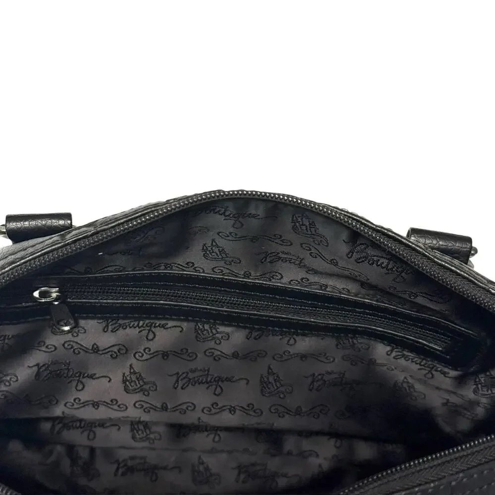 Disney Boutique Mickey & Minnie Mouse Black Faux Leather Barrel Satchel & Wallet